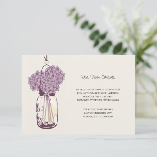 Hydrangea & Mason Jar Wedding Reception Informatiekaartje (Staand voorkant)