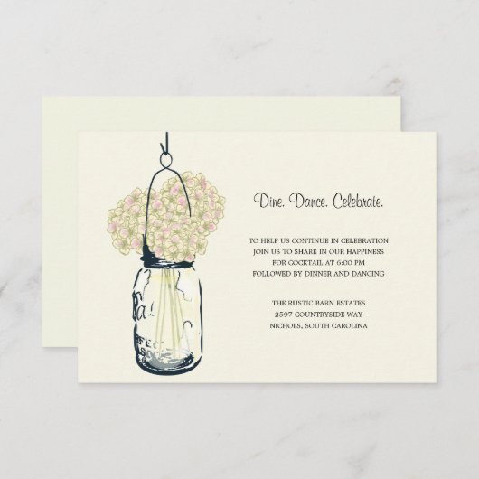Hydrangea & Mason Jar Wedding Reception Informatiekaartje (Voorkant / Achterkant)
