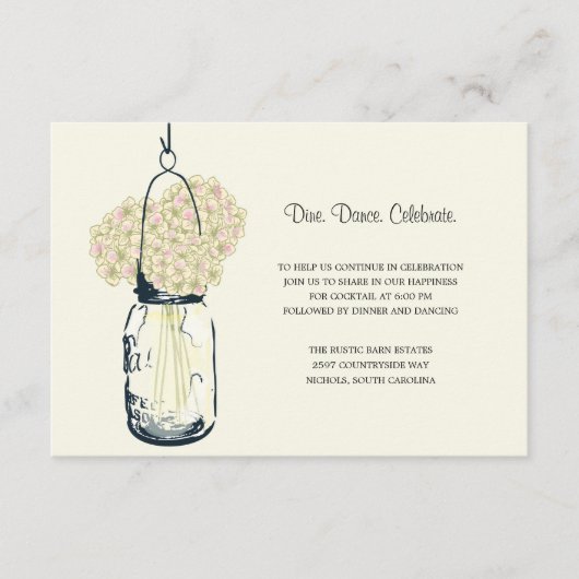 Hydrangea & Mason Jar Wedding Reception Informatiekaartje (Voorkant)