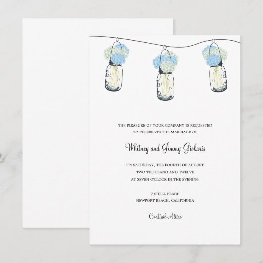 Hydrangea & Mason Jar Wedding Reception Kaart (Voorkant / Achterkant)