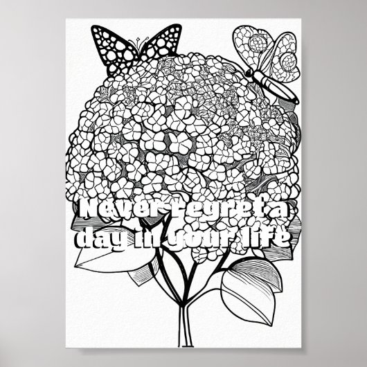 Hydrangea met Vlinder Kleurplaat Printable Poster (Voorkant)