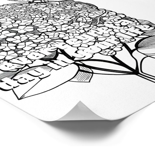 Hydrangea met Vlinder Kleurplaat Printable Poster (Hoek)