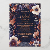 Hydrangea Metallic Pure Navy Blue Vrijgezellenfees Folie Uitnodiging (Voorkant)