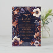 Hydrangea Metallic Pure Navy Blue Vrijgezellenfees Folie Uitnodiging (Staand Voorkant)