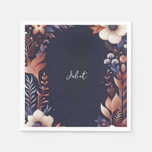 Hydrangea Metallic Puur Navyblauw Bruidsdouche Servet (Voorkant)