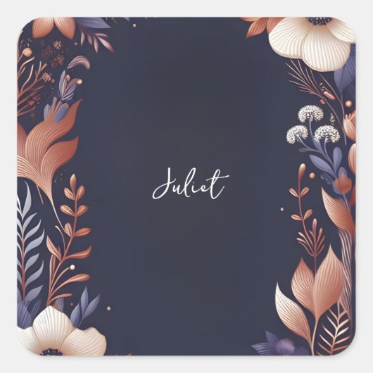 Hydrangea Metallic Puur Navyblauw Bruidsdouche Vierkante Sticker (Voorkant)