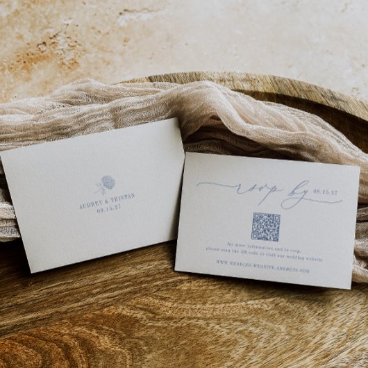 HYDRANGEA Minimalist Wedding QR Code RSVP Card Kaartje