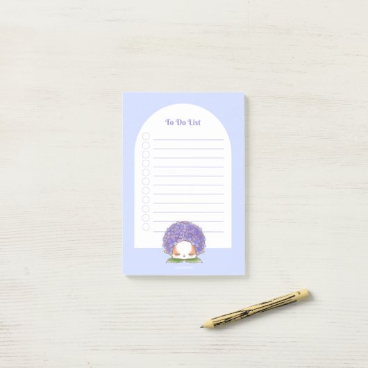 Hydrangea Mochi Rainy Days Paarse Blauwe Bloem Post-it® Notes (Op bureau)