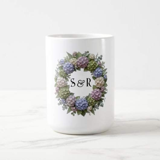 Hydrangea Monogram Bruiloft Koffiemok (Center)