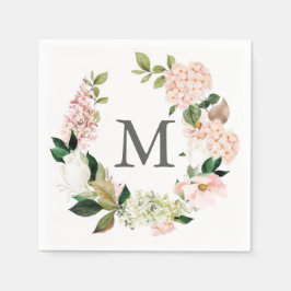 Hydrangea Monogram Bruiloftscocktail servet