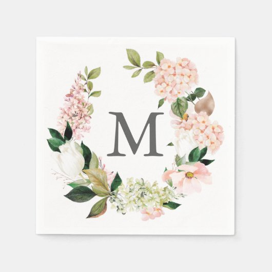 Hydrangea Monogram Bruiloftscocktail servet (Voorkant)