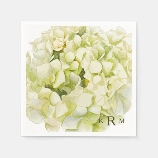 Hydrangea Monogram Cocktail servetten (Voorkant)