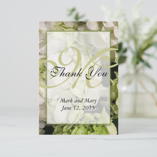 Hydrangea Monogram Gepersonaliseerd Dank u Bedankkaart (Staand voorkant)