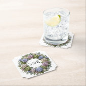 Hydrangea Monogram Krans Bruiloft Kartonnen Onderzetters (Insitu)