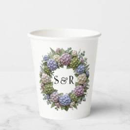 Hydrangea Monogram Krans Bruiloft Papieren Bekers