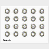 Hydrangea Monogram Krans Bruiloft Ronde Sticker (Vel)