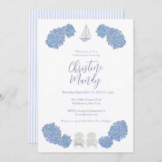 Hydrangea Nautical Classic Coastal Vrijgezellenfee Kaart (Voorkant / Achterkant)
