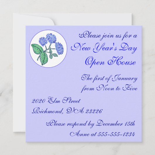 Hydrangea Nieuwjaarsdag Open House Kaart (Voorkant)