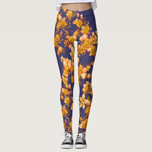 Hydrangea Orang en Navy Blue Leggings (Voorkant)