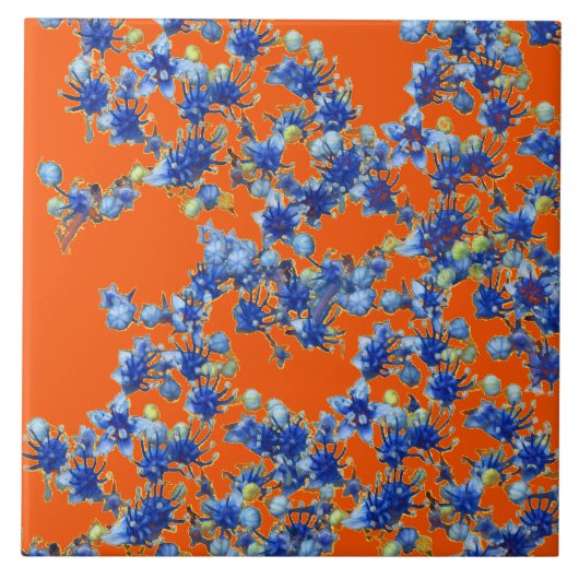 hydrangea oranje en blauw tegeltje (Voorkant)