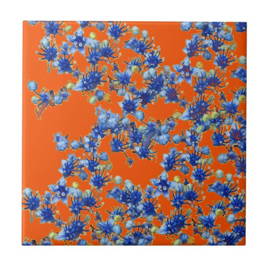 hydrangea oranje en blauw tegeltje (Voorkant)