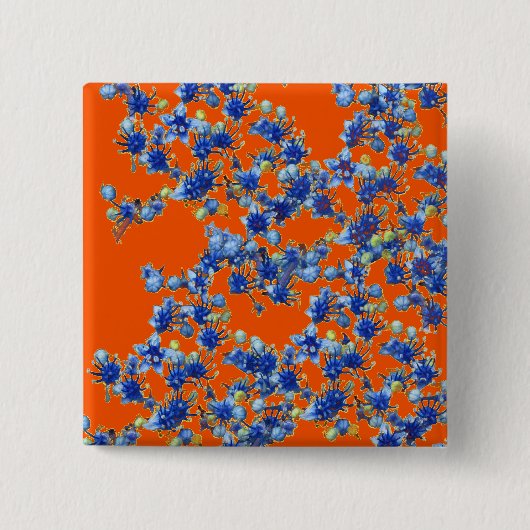 hydrangea oranje en blauw vierkante button 5,1 cm (Voorkant)