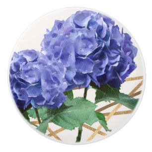 Hydrangea Paars Blue & Gold Elegant Floral Keramische Knop