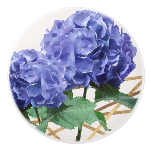 Hydrangea Paars Blue & Gold Elegant Floral Keramische Knop (Voorkant)