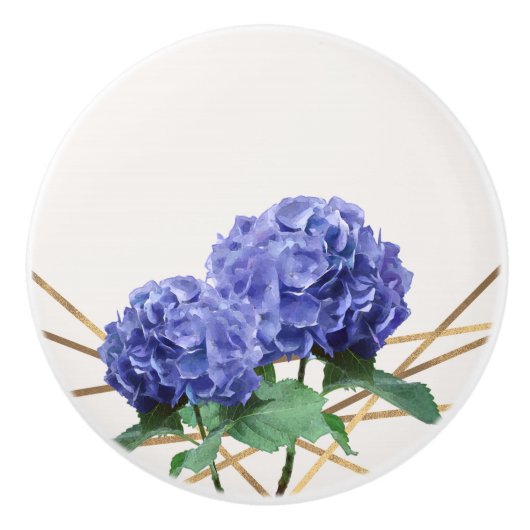 Hydrangea Paars Blue & Gold Elegant Floral Keramische Knop (Voorkant)
