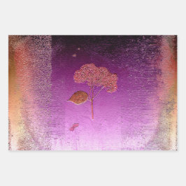 Hydrangea Paars Gold Metallic Floral Inpakpapier Vel