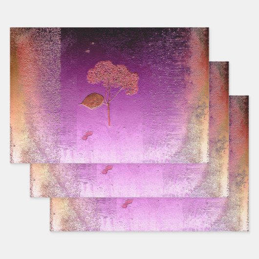 Hydrangea Paars Gold Metallic Floral Inpakpapier Vel (Set)