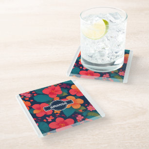 Hydrangea Pastel Kleurrijk Gepersonaliseerd Patroo Glazen Onderzetter