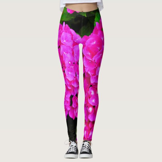 Hydrangea Pink Floral Flowers Natuur Elegant Chic Leggings (Voorkant)