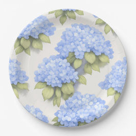Hydrangea Plates | Elegant Ivory Blue Floral Party Papieren Bordje
