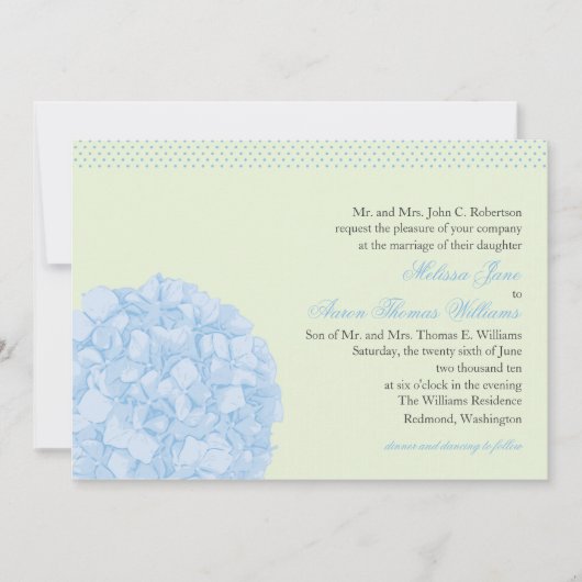 Hydrangea + Polka Dots Wedding Invitation Kaart (Voorkant)