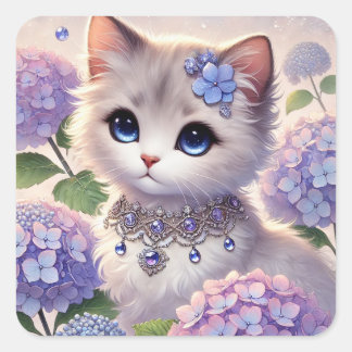 Hydrangea Princess Cat Vierkante Sticker