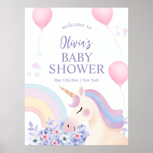 Hydrangea Rainbow Unicorn Baby shower Welkom Poster (Voorkant)