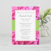 Hydrangea Rand Roze Groen Bruidsfeest Kaart (Staand voorkant)