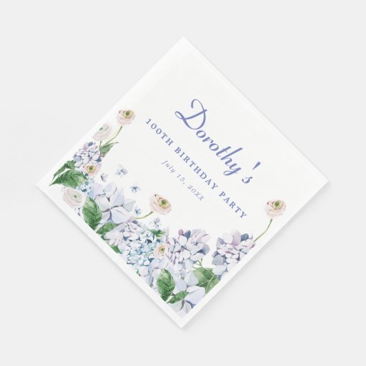 Hydrangea Roos 100th Birthday gepersonaliseerd op Servet (Hoek)