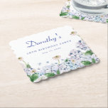 Hydrangea Roos 18th Birthday gepersonaliseerd op m Kartonnen Onderzetters<br><div class="desc">Nieuw voor zomer 2024. Zacht stoffig blauw en paarse hortensia’s mengen zich met zacht blush wit en wilde rozen. De naam van de verjaardagsviering is geschreven in een gemakkelijk leesbaar scriptlettertype. Het verjaardagsjaar en de datum volgen in een vet traditioneel lettertype. Alle tekst is bewerkbaar, zodat u uw welkom kunt...</div>