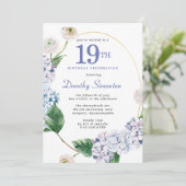 Hydrangea Roos 19e verjaardagsfeestje Kaart (Staand voorkant)