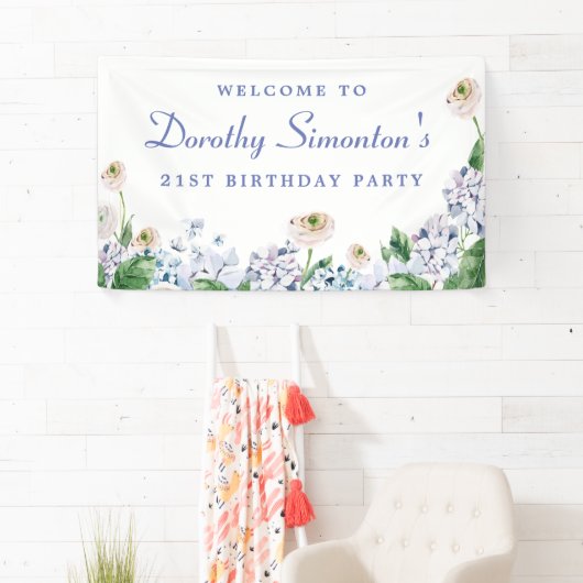 Hydrangea Roos 21e Verjaardag Welkom Spandoek (Insitu)