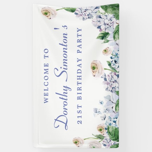 Hydrangea Roos 21e Verjaardag Welkom Spandoek (Verticaal)