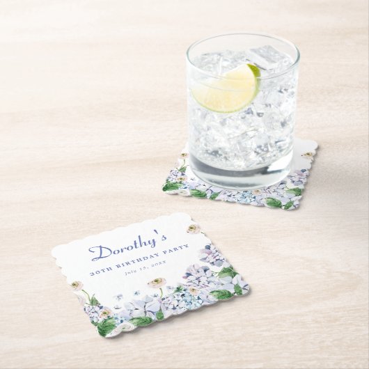 Hydrangea Roos 30th Birthday gepersonaliseerd op m Kartonnen Onderzetters (Insitu)