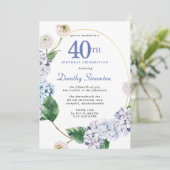 Hydrangea Roos 40e verjaardagsfeestje Kaart (Staand voorkant)