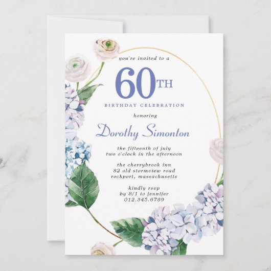 Hydrangea Roos 60e verjaardagsfeestje Kaart (Voorkant)
