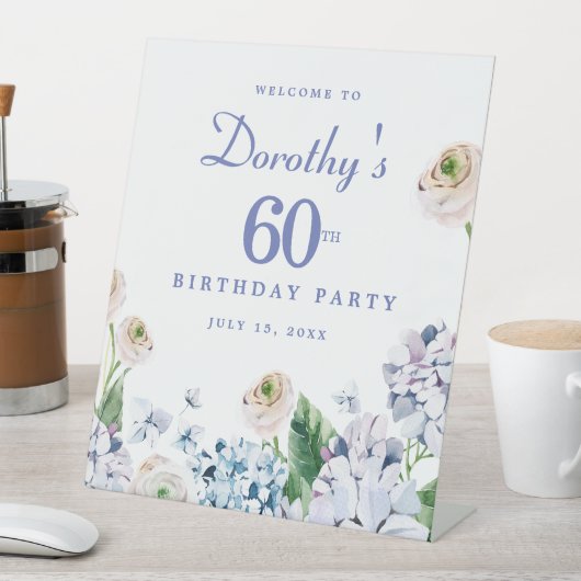 Hydrangea Roos 60e Verjaardagsfeestje Welkomstbord Reclamebord Met Voetstuk (Insitu)