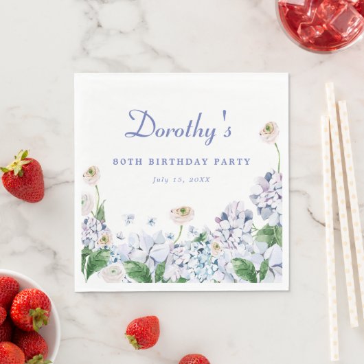 Hydrangea Roos 80th Birthday gepersonaliseerd op m Servet (Insitu)