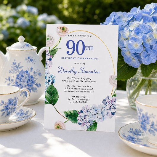 Hydrangea Roos 90ste Verjaardagsfeestje  Kaart