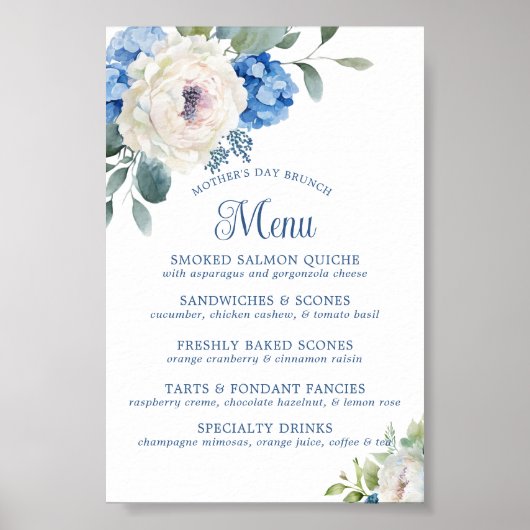 Hydrangea Roos Bloem Moederdag Brunch Menu Poster (Voorkant)